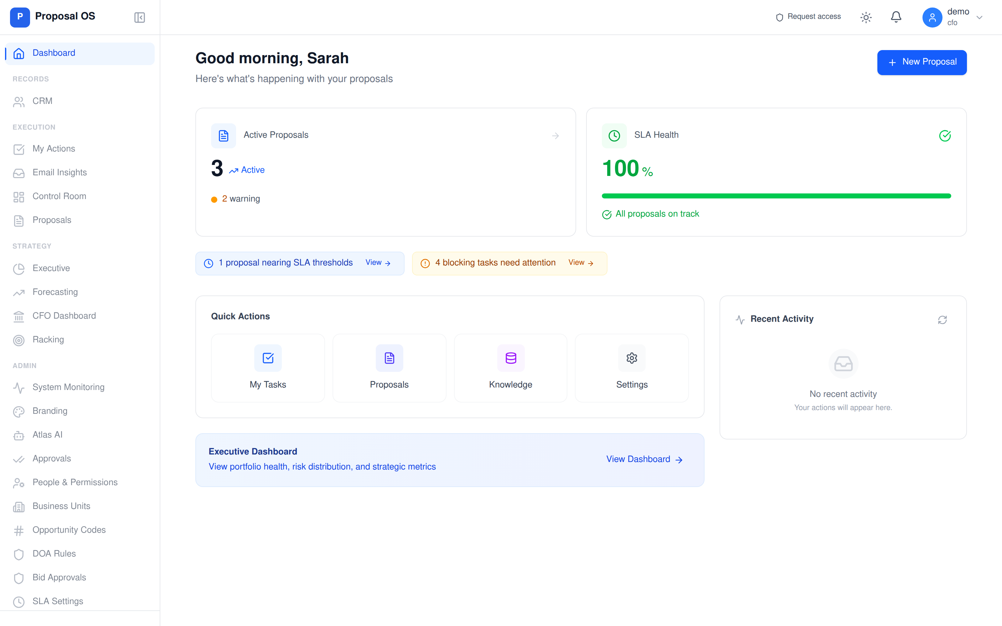 ProposalOS interface — Gate-driven proposal automation with compliance scoring